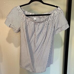 Old Navy White Off-Shoulder Blouse with Navy Stripes